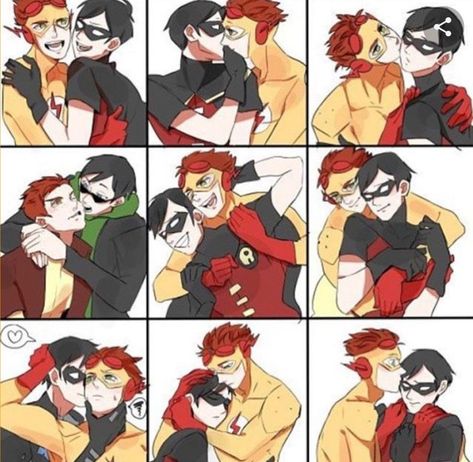 Nightwing And The Flash, Robin X Wally, Flash X Nightwing, Birdflash Fanart Kiss, Nightwing X Flash, Wally West X Richard Grayson, Wally X Robin, Nightwing And Kid Flash, Birdflash Comic