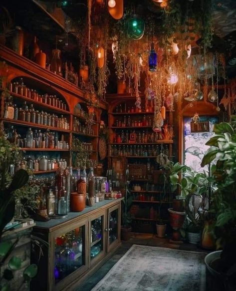 Herbal Shop Interior, Dnd Apothecary, Herbalist Aesthetic, Witches Table, Witch House Interior, Woods Witch, Herbalist Shop, Perspective Room, Linear Perspective