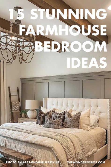 Artwork For Bedrooms, Masterbedroom Farmhouse Modern Design, Rustic Modern Farmhouse Bedroom, Farmstyle Bedrooms, Modern Farmhouse Bedroom Lighting, Master Bed Makeover Bedroom Ideas, Country Cottage Interiors Farmhouse Style Master Bedrooms, Farmhouse Master Bed Decor, Farmhouse Bedroom Color Scheme