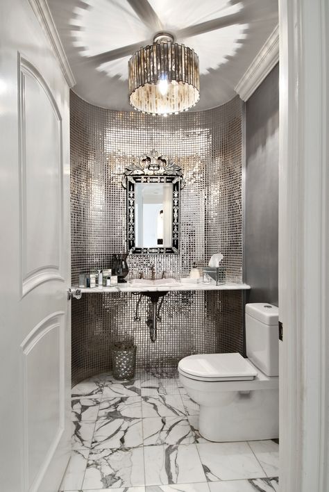 Glamour. [ MexicanConnexionForTile.com ] #bathroom #Talavera #handmade تصميم دورة مياه, Glamorous Interior Design, Glamorous Interiors, Silver Bathroom, Bad Design, Dream Bathrooms, Cool Ideas, Instagram Page, Beautiful Bathrooms