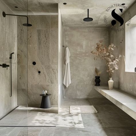 Concrete dreams 🌱 Concept by @soulteriors imagined with Ai #shower #bathroom #interiordesign #interiordesigner Concrete Showers, Concrete House Interior, Concrete Bathroom Ideas, Cement Bathroom, Concrete Shower, Bakery Kitchen, Concrete Bathroom, Shower Bathroom, Concrete House