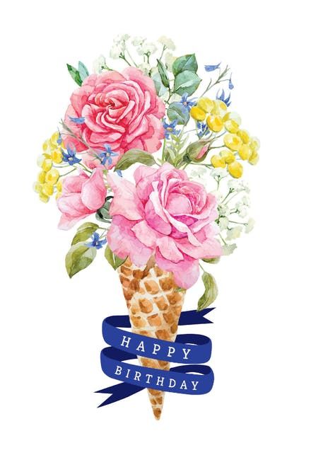 Flowered Ice Cream - Birthday Card (Free) | Greetings Island Birthday Card Greetings, Happy Unicorn, Unicorn Birthday Cards, Roses Art, Free Birthday Card, Happy Birthday Art, Card Greetings, Greetings Island, Happy Birthday Wishes Cards