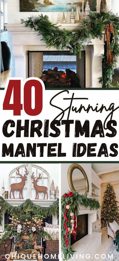 Transform your home into a holiday haven with these 40+ elegant Christmas mantel decor ideas! Your mantel is the perfect canvas for showcasing festive cheer, and these ideas will help you create a stunning display that captures the magic of the season. Think lush garlands draped with twinkling lights, beautifully arranged stockings in rich textures, and charming holiday accents like candles and ornaments. Mantel Decorating Christmas, Minimal Christmas Mantel Decor, Christmas Ball Garland Decorating Ideas, Farmhouse Christmas Mantel Decor, Christmas Mantle 2024, Designer Christmas Decor, Fireplace Garland Ideas, Christmas Mantles Decorations, Mantels For Christmas