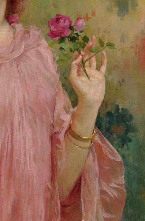 Pink Paintings, Holding A Rose, Spiritual Photos, Soft Art, Pink Painting, Art Details, Pre Raphaelite, Old Paintings, Romantic Art