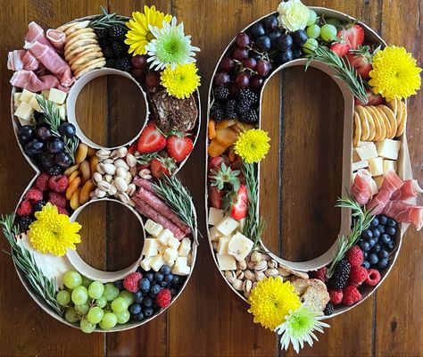 80th Birthday Charcuterie Board, 80th Birthday Party Food Ideas, Numbers Charcuterie Board, 90 Charcuterie Board, 80 Charcuterie Board, Number Shaped Charcuterie Board, Birthday Number Charcuterie Board, Number 40 Charcuterie Board, Cardboard Number Charcuterie