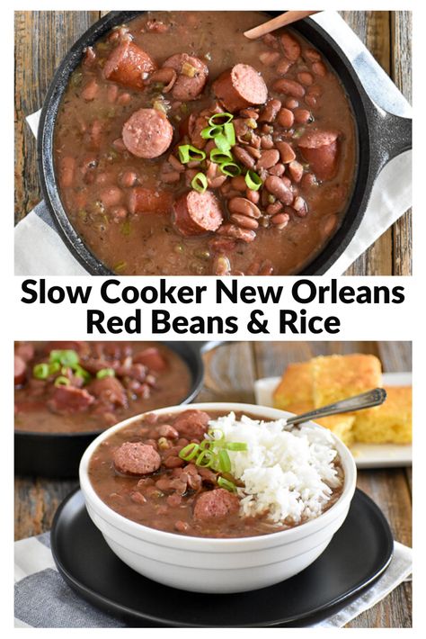 Red Beans And Rice In Crockpot, Red Beans Slow Cooker, Stew Beans Recipe, Red Bean Recipes Easy, Crock Pot Red Beans And Rice, Easy Red Beans And Rice Recipe Crockpot, Slow Cooker Red Beans And Rice, Red Beans And Rice New Orleans Style, Slow Cooker Red Beans And Sausage