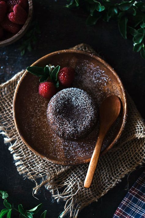 Lava Cake Photography, Chocolate Fondant Photography, Choco Lava Cake Aesthetic, Chocolate Mousse Food Photography, Molten Lava Cake Plating, Single Serving Chocolate Lava Cake, Dessert Dark Aesthetic, Molten Chocolate Lava Cake For Two, Chocolate Muffin