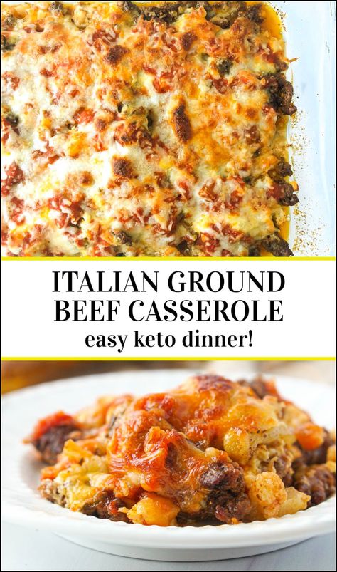 This keto ground beef casserole recipe is an easy and tasty one pan dinner the whole family will love. Savory ground beef, marinara and different cheeses make for a tasty low carb dinner with just 3.2g net carbs. Freeze leftovers of this hamburger casserole for a quick keto lunch! Quick Keto Lunch, Keto Ground Beef Casserole, Freeze Leftovers, Keto Ground Beef, Low Carb Marinara, Ground Beef Casserole Recipes, Low Carb Low Fat Recipes, Hamburger Casserole, Keto Beef Recipes