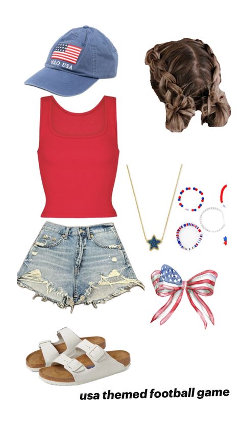 football game inspo red white blue 4th Of July Outfits Aesthetic Preppy, Usa Spirit Day, Red And White Outfits, Spirit Days, America Theme, Preppy Outfits For School, America Outfit, Football Themes, 4th Of July Outfits