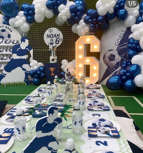 Football Themed Birthday Party, Birthday Party Blue, Soccer Birthday Parties, Soccer Birthday, Soccer Party, Football Party, Themed Birthday Party, Birthday Party Themes, Kids Party