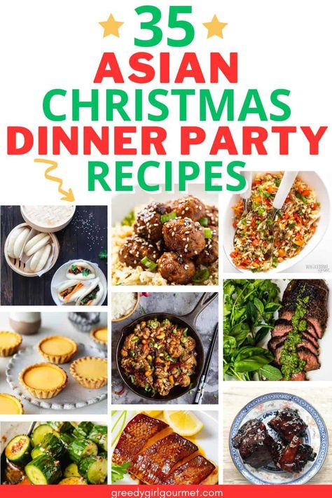 Want to try something different form the traditional Christmas this year? These 35 christmas dinners from around the world (well Asia) are perfect for your christmas dinner party. They're the best Christmas Eve dinner ideas! Click now! Christmas Chinese Food, Christmas Dinners Around The World, Christmas Dinner Around The World, Asian Themed Dinner Party, Party Recipes For A Crowd, Chinese Dinner Party, Christmas Dinner Party Recipes, Dinners From Around The World, Asian Pork Meatballs