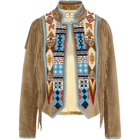 Etro Fringed beaded suede jacket ($6,730) ❤ liked on Polyvore featuring outerwear, jackets, casacos, etro, suede, brown, etro jacket, suede fringe jacket, brown suede jacket and embellished jacket Navajo Fashion, Native American Jackets, American Indian Clothing, Native American Clothing, Women Vest, Leather Coats, Unique Jackets, Beaded Jacket, Embellished Jacket