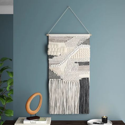 Fishel Hanging Accessory with Rod Included Hide Electrical Panel, Boho Chic Interior, Knotted Fringe, Woven Wall Art, Abstract Geometric Pattern, Classic Decor, Tapestry Weaving, Nebraska Furniture Mart, Sedona