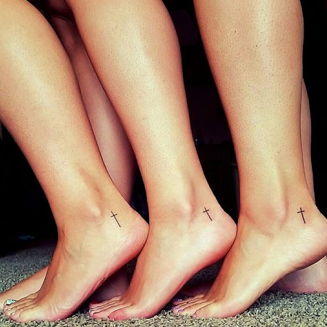 Small Cross Ankle Tattoo, Cross On Ankle Tattoo Simple, Cross Foot Tattoos For Women, Cross Strength Tattoos For Women, Small Biblical Tattoos Simple, Cristian Tattoo Design For Women, Cross Foot Tattoo, Cross With Initials Tattoo, Tattoo With Cross