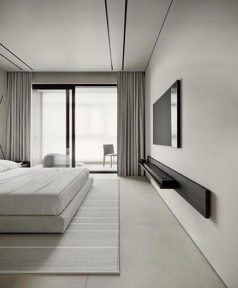 Bedroom Minimalist Modern, Minimal Bedroom Design, Bedroom Tv Wall, Minimal Bedroom, Modern Minimalist Bedroom, Minimalist Bedroom Design, Interior Minimalista, Bedroom Closet Design, Living Room Partition Design