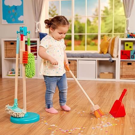 Pretend Play Set: Clean the days away—this cleaning set for kids has tons of realistic details for hours of imaginative pretend play. 5 Cleaning Toys: With a toy broom, mop, brush, duster, and dustpan, your kiddo can lend a helping hand. Developmental Benefits: Playing with this cleaning set can improve motor skills and hand-eye coordination. Kids Doctor Kit, Dream Classroom, Play 5, Baby Cleaning Products, Toys For Toddlers, Kids Cleaning, Numbers For Kids, Cleaning Toys, Household Chores