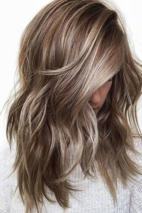 Hair Color For Greying Brunettes, Ash Brown Hair For Grey Hair, Hair For 43 Year Old, Griege Brown Hair, Ash Blonde Medium Hair, Lighter Brown Hair Color Balayage, Ash Blonde With Dark Underneath, Low Lights In Bleach Blonde Hair, Chocolate Ash Blonde Hair