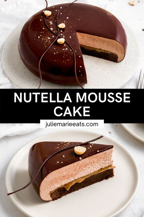 Mousse Cake Ideas, Nutella Mousse Cake, Winter Desserts Easy, Entremet Recipe, Nutella Mousse, Easy Party Desserts, Baking Bad, Mousse Cake Recipe, Mousse Cakes