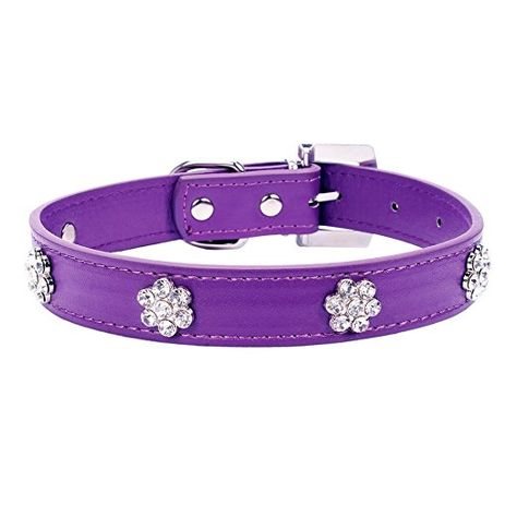 Aolove Fashion Rhinestones Diamante Flower Adjustable Pu Leather Pet Collars for Cats Puppy Small Dogs (Large, Purple) Purple Dog Collar, Small Puppies, Popular Dog, For Cats, Pet Collars, Dog Collar, Small Dogs, Cats And Kittens, Pu Leather