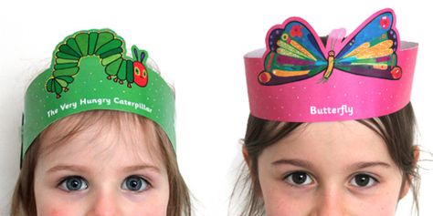 Role Play Headbands to Support Teaching on The Very Hungry Caterpillar - story, roleplay Caterpillar Headband, Eric Carle Classroom Theme, Very Hungry Caterpillar Printables, Caterpillar Hats, Sunflower Life Cycle, Insects Theme, Art Cart, Diy Classroom, The Very Hungry Caterpillar