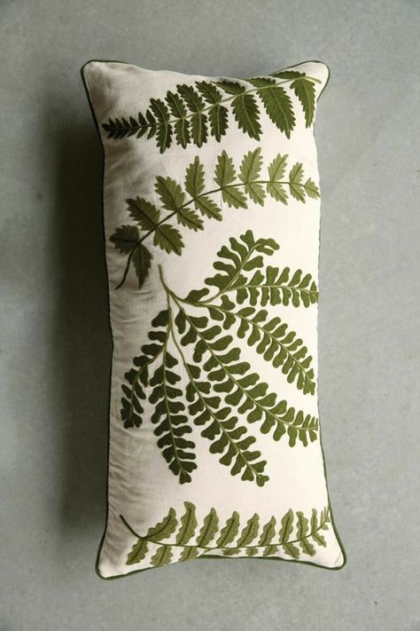 Fern Pillow, Cushion Embroidery, Hand Embroidery Patterns Free, Fern Frond, Plant Parent, Block Printed Pillows, Cushion Cover Designs, Leaves Pillow, Embroidered Pillowcases