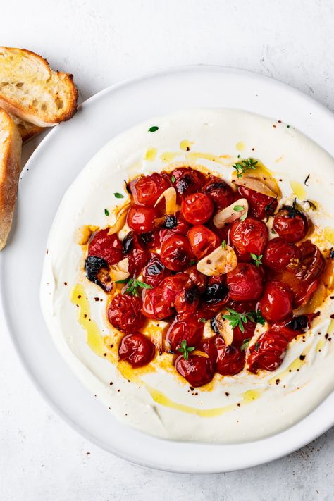 Feta With Tomatoes, Cherry Tomato Appetizers, Roasted Feta, Tomato Appetizers, Cherry Tomato Recipes, Feta Recipes, Feta Dip, Roasted Cherry, Whipped Feta