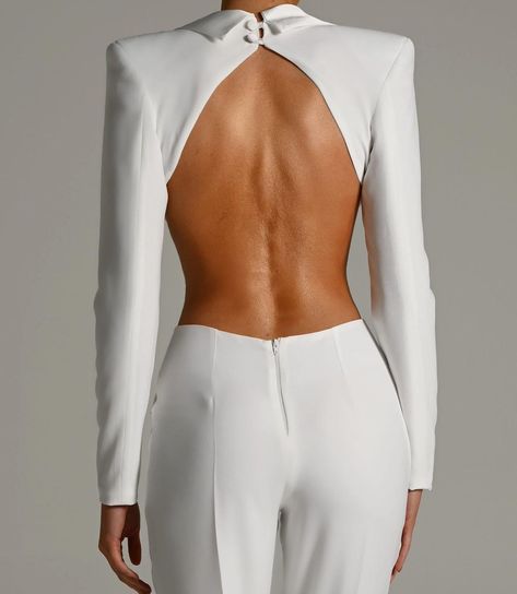 The Dolls House Fashion on Instagram: “NEW IN! The Ruby jumpsuit in Ivory. Use code LOVE20 for 20% off!” Open Back Blazer, Fashion Terminology, House Fashion, Lace Blazer, Suit Jumpsuit, Bon Ton, Casual Suit, Bridal Couture, Looks Style