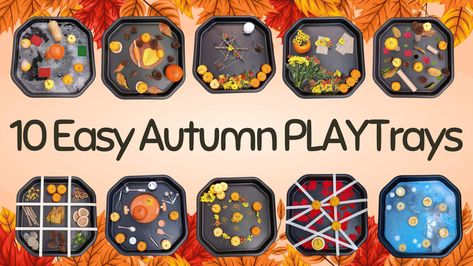 10 Autumn Tuff Trays | Easy Sensory Play Ideas Thanksgiving Tuff Tray, Autumn Tuff Tray Ideas Eyfs, Tuff Tray Ideas Toddlers, Pumpkin Learning, Sensory Play Ideas, Early Years Teacher, Kids Sensory Play, Physics Concepts, Weaving For Kids