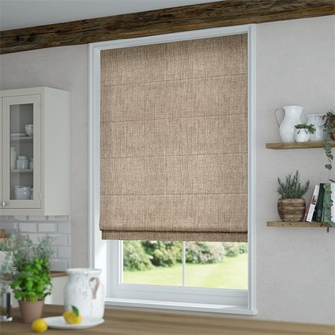 Linen Blinds Kitchen, Linen Blinds, Natural Roman Blinds, Roman Blinds Bedroom, Roman Blinds Living Room, Blinds And Curtains Living Room, Linen Blind, Bathroom Blinds, Brick Interior