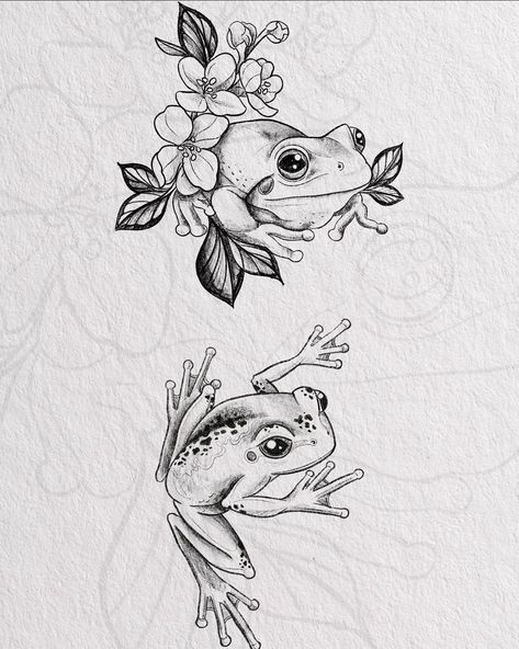 Frog Pond Tattoo, Frog Tattoo Ideas For Women, Frog Hand Tattoo, Floral Frog Tattoo, Black And White Frog Tattoo, Rainforest Tattoos, Field Mouse Tattoo, Frog Flower Tattoo, Pond Tattoo Ideas