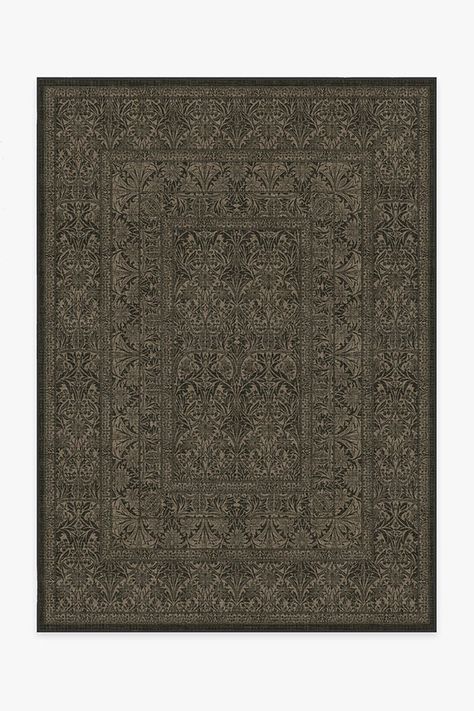 Morris & Co. Bluebell Soft Black Tufted Rug | Ruggable Moody Rug, Dark Den, Thrift Manifestation, Bluebell Flowers, House Bedroom Ideas, Rustic Transitional, Ornate Border, Blue Bell Flowers, Statement Rug