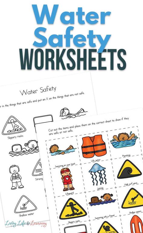 Teaching with these water safety worksheets for kids will make sure that water remains something that's fun to play with, and not scary at all. #watersafety #freeworksheets #healthykids #printableworksheets #livinglifeandlearning Water Safety Preschool Activities, Water Safety Activities Preschool, Safety Worksheets For Kids, Water Safety Activities, Safety Worksheets, Teaching Safety, Swimming Lessons For Kids, Safety Crafts, Esl Ideas