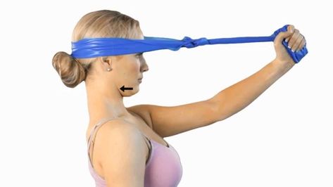 Chin Tucks with Band Resistance Neck Strengthening, Corrective Exercises, Sore Body, Shoulder Posture, Chin Tuck, Exercise Band, Rehabilitation Exercises, Sore Neck, Band Exercises