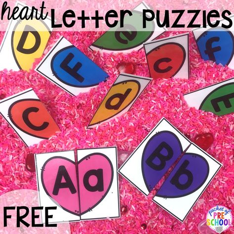 Letters With Hearts, Preschool Valentines Activities, 2d Shapes Activities, Valentine Sensory, Preschool Valentine, Pocket Of Preschool, Preschool Puzzles, Valentines Letter, Preschool Valentines