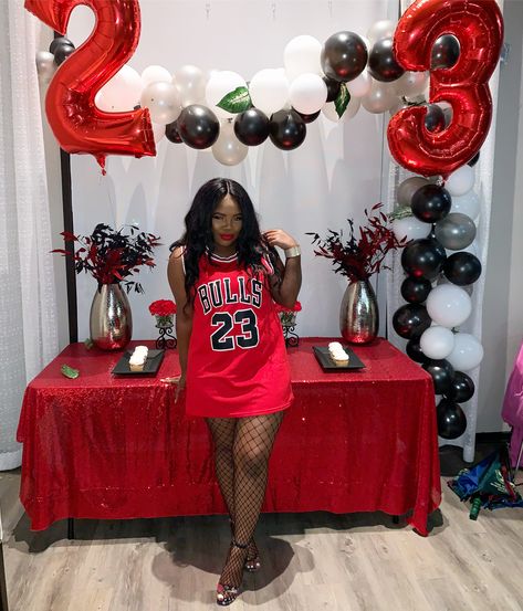 #Jordanyear #birthdayoutfit #jerseyparty #23 #jordan ROOKIE TURNS VET @vivalajayla 23 Jordan Year Birthday Outfits, Jordan Year Decorations, Jerseys And Jordans Party, 23rd Jordan Birthday Ideas, 23 Birthday Party Ideas For Her, Jordan Year Party Ideas, 23 Birthday Jordan Year, Jordan 23 Birthday Ideas Outfit, Jordan Theme Birthday Party Ideas 23