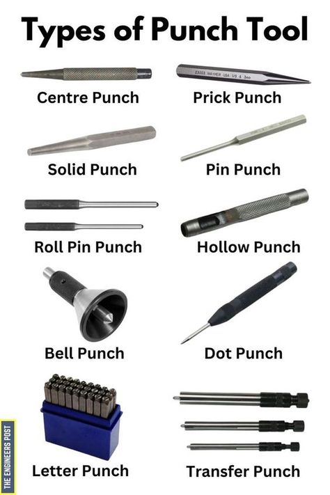 Types Of Punches, Machining Metal Projects, Mechanical Engineering Design, Metal Fabrication Tools, Essential Woodworking Tools, Fabrication Tools, Engineering Tools, The Punch, Metal Working Projects