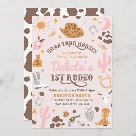 My First Rodeo Invitations, My 1st Rodeo Birthday Party Girl, Rodeo Birthday Party Girl, Western Birthday Invitations, My First Rodeo Birthday Girl, Cowgirl First Birthday Party, First Rodeo Birthday Party Girl, Cowgirl Birthday Party Invitations, Rodeo Birthday Invitations