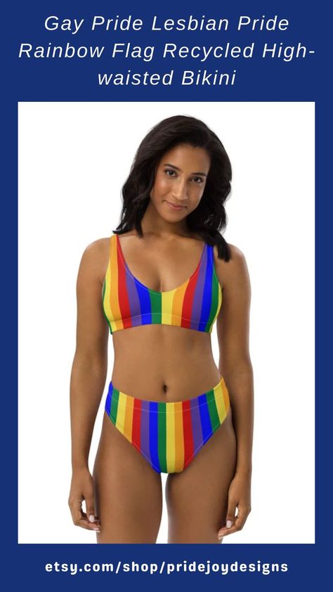 Gay Pride Lesbian Pride Rainbow Flag Recycled High-waisted Bikini Summer Beach Fashion, Pride Lesbian, Rainbow Flag Pride, Pride Rainbow, Beach Fashion, Rainbow Flag, Rainbow Pride, Gay Pride, Womens Swimwear