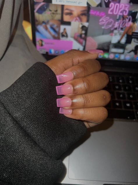 Clear Pink French Tip Acrylic Nails, Clear French Tip Acrylic Nails, Pink Base French Tip Nails, Clear Pink French Tip Nails, French Tip Acrylic Nails Pink Base, Different French Tip Nails, French Tip With Pink Base, Pink Base Pink French Tip, Clear Pink Acrylic Nails