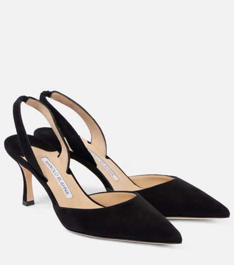 Carolyne 70 suede slingback pumps in black - Manolo Blahnik | Mytheresa Manolo Blahnik Heels, Mid Heels Pumps, Blahnik Shoes, Manolo Blahnik Shoes, Slingback Pump, Mid Heel, Black Pumps, Leather Tote Bag, Manolo Blahnik