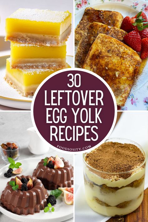 Make the Most of Leftover Egg Yolks with 30 Delicious Recipes! Transform yolks into rich desserts, sauces, and more. Click for easy, creative ways to use up those extra yolks! Recipes To Use Up Egg Yolks, Dessert With Egg Yolks, Extra Egg Yolks, Things To Make With Egg Yolks, Uses For Egg Yolks, Egg Yoke Recipes, What To Do With Leftover Egg Yolks, What To Do With Egg Yolks, Egg Yolks Uses