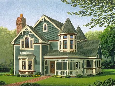 Plan 054H-0008 - Find Unique House Plans, Home Plans and Floor Plans at TheHousePlanShop.com Modern Queen Anne House, Queen Anne House Plans, Victorian House Colors, Victorian House Plan, Farmhouse Victorian, Victorian Bath, Queen Anne House, Victorian House Plans, Victorian Style House