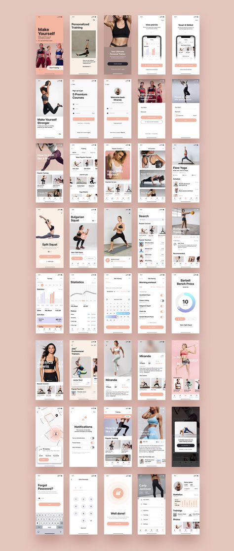 Hermes Fitness Mobile App UI Kit — UI Kits on UI8 Fitness App Logo Design, Fitness Apps Design, App Colors, Gym App, Restaurant App, Timer App, App Design Layout, Mobile App Design Inspiration, Sports App