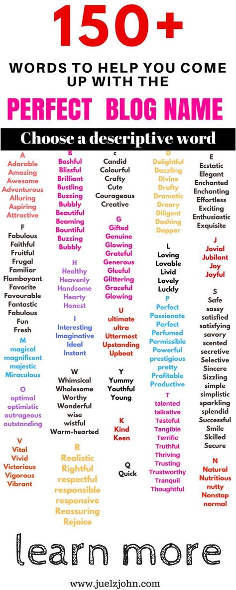 Coming up with a creative blog name is the hardest part of starting a blog.Learn how to come with a perfect blog name you won't regret#bloggingtips#bloggingtipsforbeginners#blognamegenerators#blognameideas#creativeblognames#perfectblogname# Make Up Names For Business, Group Names Ideas Creative, Creative Blog Names, Grow Pinterest Followers, Blog Name Ideas, Pinterest Board Names, Pinterest Followers, Descriptive Words, Beginner Blogger