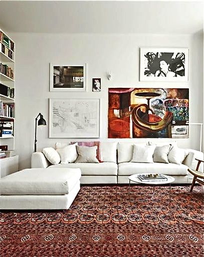 Persian Rug Living Room, Red Persian Rug, Neutral Sofa, White Sofas, Modern Country, Boho Living Room, Persian Rugs, Living Room Inspo, Rug Living Room