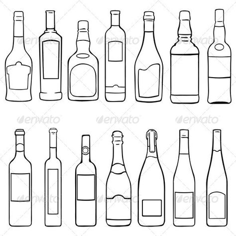 Wine Bottle Drawing, Liqour Bottles, Wine Illustration, Bottle Drawing, Bottle Tattoo, Alcohol Bottles, Liquor Bottles, Design Website, 로고 디자인