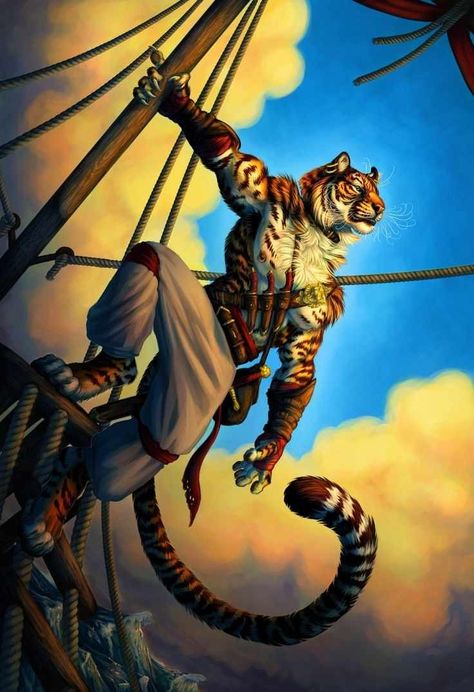 Pirate Illustration, Pirate Art, Heroic Fantasy, Illustration Ideas, Fantasy Races, Dungeons And Dragons Characters, Arte Animal, Beautiful Ocean, Painting Class