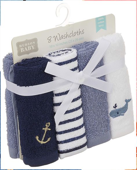 Hudson Baby Unisex Baby Super Soft Cotton Washcloths, Anchor, One Size Reusable Baby Wipes, Baby Bath Towel, Baby Washcloth, Infant Boy, Baby Unisex, Hudson Baby, Baby Towel, Hooded Towel, Baby Bath