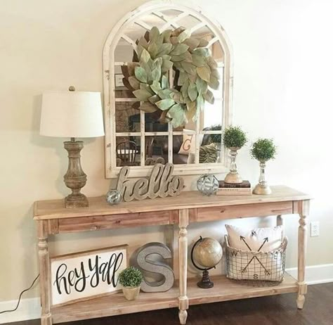 50+ Best Farmhouse Furniture and Decor Ideas and Designs for 2019 Foyer Table Decor, Hallway Table Decor, Farmhouse Entryway Table, Sofa Table Decor, Farmhouse Style Table, Farmhouse Entryway, Entryway Table Decor, Kitchen Decor Apartment, Foyer Table