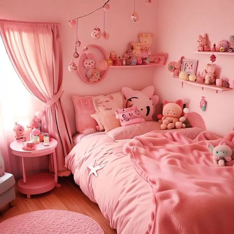 Here’s your daily cute room pic (day 26) Cute Bedroom Pink, Pink Kawaii Bedroom, Cute Kawaii Bedroom, Kawaii Bedroom Ideas, Kawaii Room Aesthetic, Fluffy Plushies, Bedroom Ideas Minimalist, Room Pic, Kawaii Bedroom